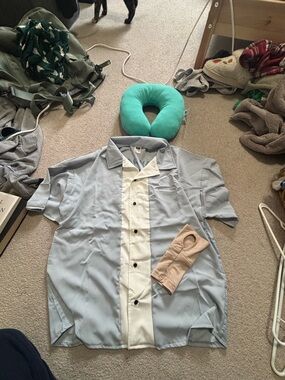 Men's Two-Tone Short Sleeve Button-Up Shirt - Light Blue/Cream